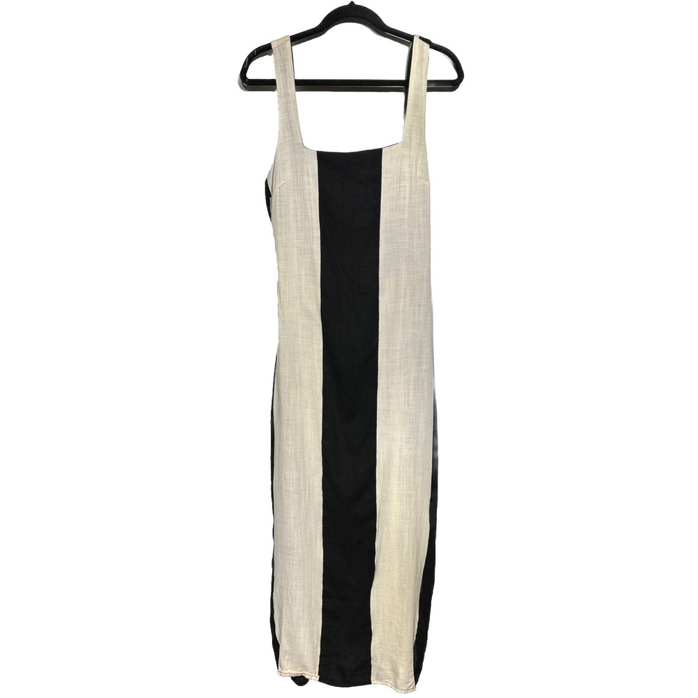 ASOS Design Square Neck Tie Back Midi Sundress Wide Mono Stripe USA Sz 8‎